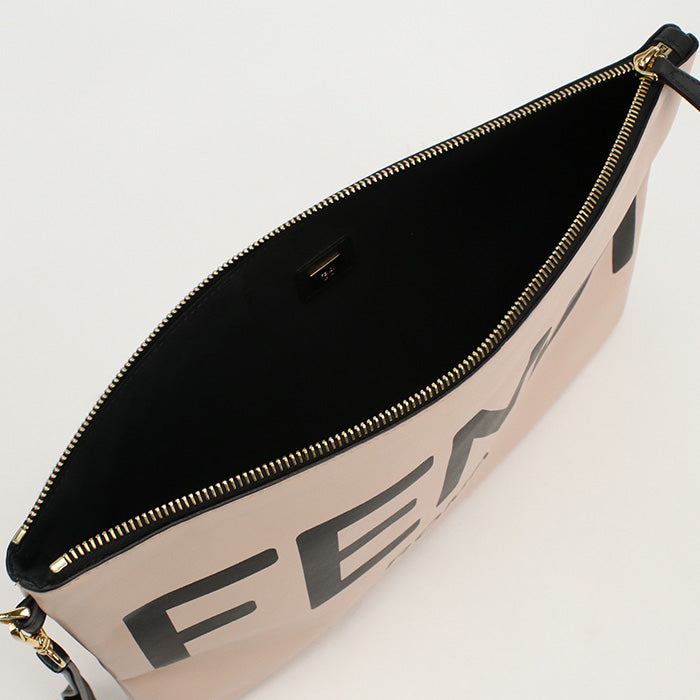 FENDI 8N0178 Fendi Rome logo AEHR Large Flat Pouch Clutch bag leather pink Women