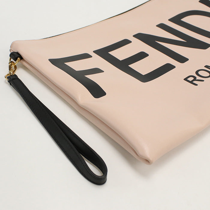 FENDI 8N0178 Fendi Rome logo AEHR Large Flat Pouch Clutch bag leather pink Women