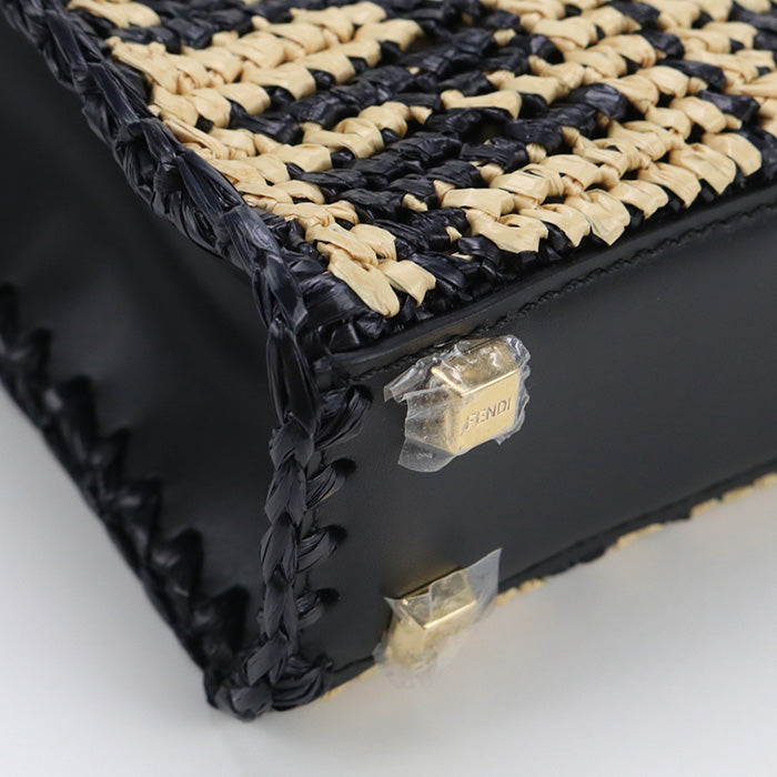 FENDI 8BS051 AKMS F1E1C Handbag sunshine shopper mini 2WAY bag Raffia,leather black Women