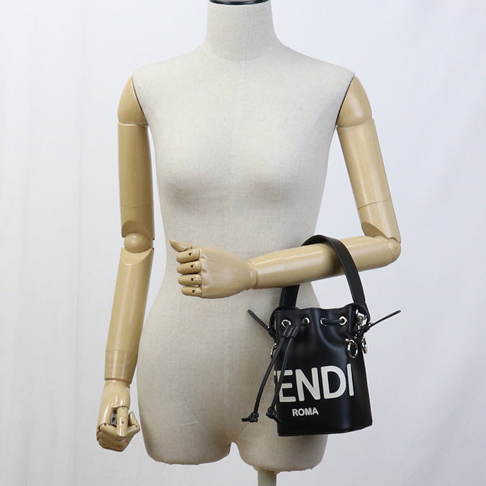 FENDI 8BS010 AC9L Mini Montresor Shoulder hand sling Bag leather black Women