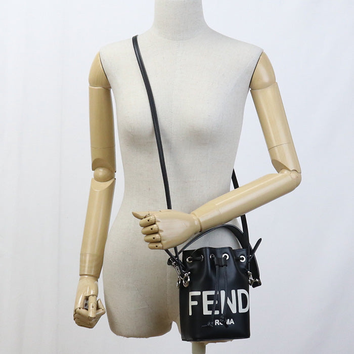 FENDI 8BS010 AC9L Mini Montresor Shoulder hand sling Bag leather black Women