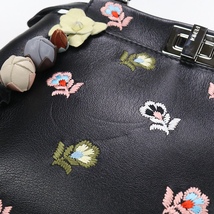 FENDI 8BN244 9GL Selleria Bag Peek-a-boo mini Handbag leather black Women