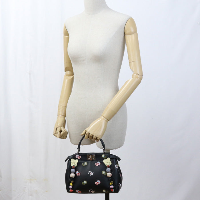 FENDI 8BN244 9GL Selleria Bag Peek-a-boo mini Handbag leather black Women