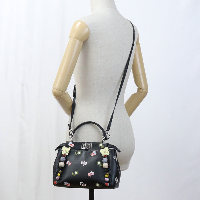 FENDI 8BN244 9GL Selleria Bag Peek-a-boo mini Handbag leather black Women
