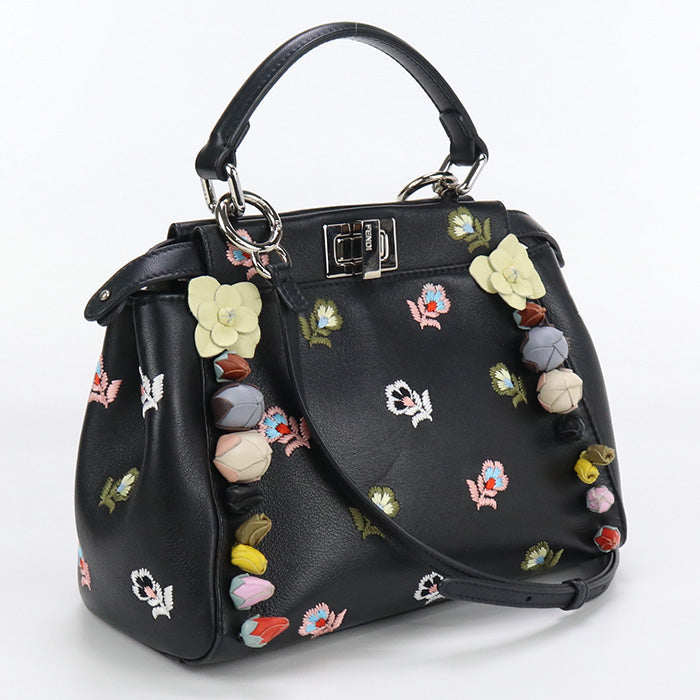 FENDI 8BN244 9GL Selleria Bag Peek-a-boo mini Handbag leather black Women