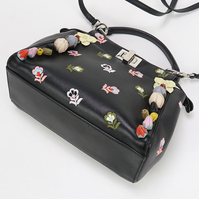 FENDI 8BN244 9GL Selleria Bag Peek-a-boo mini Handbag leather black Women