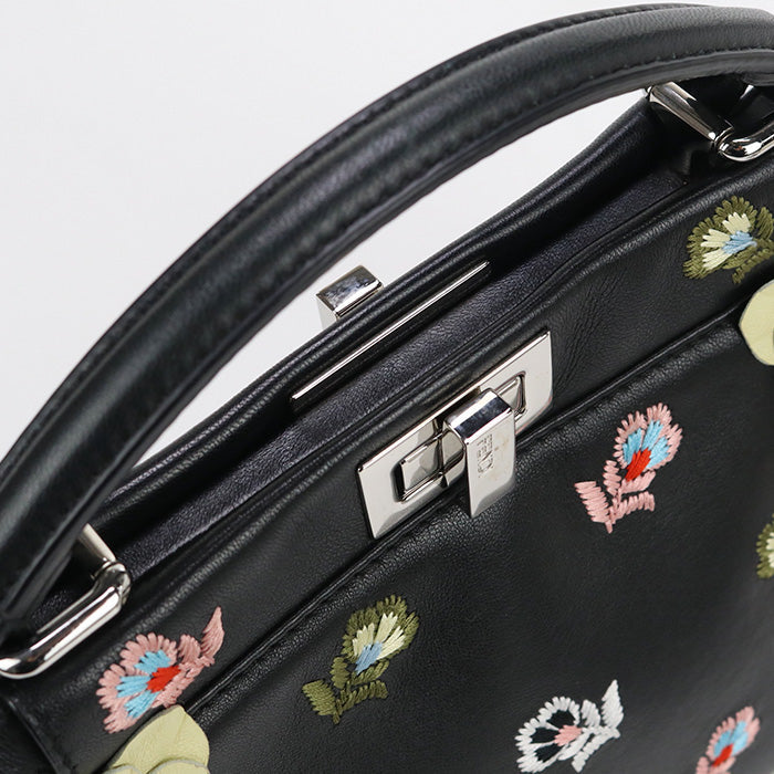 FENDI 8BN244 9GL Selleria Bag Peek-a-boo mini Handbag leather black Women