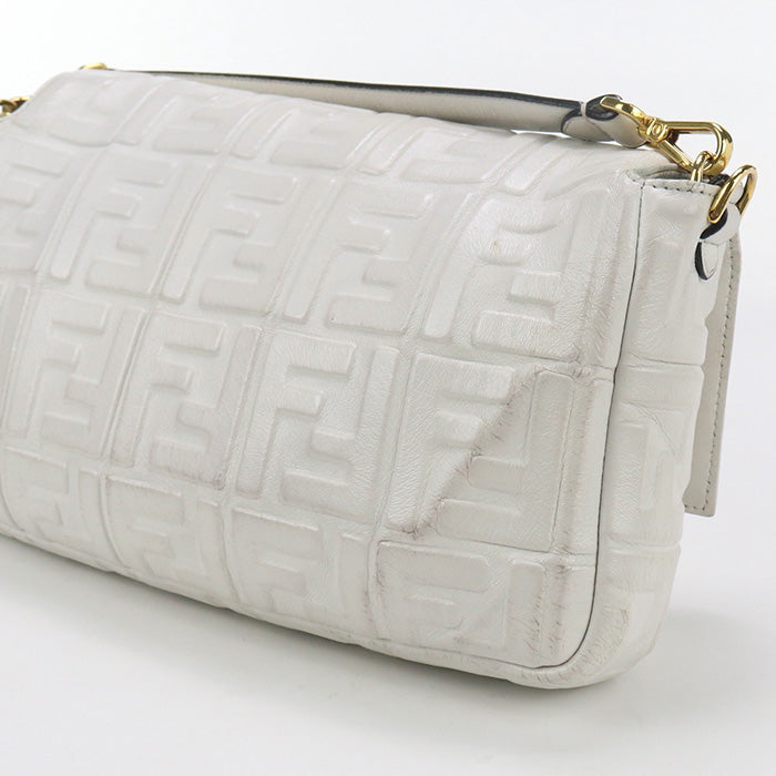 FENDI 8BR771 Handbag Zucca Mamma Baguette Large Bag 2way Handbag leather White Women