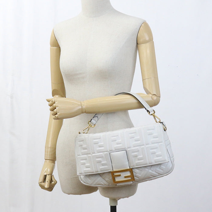 FENDI 8BR771 Handbag Zucca Mamma Baguette Large Bag 2way Handbag leather White Women
