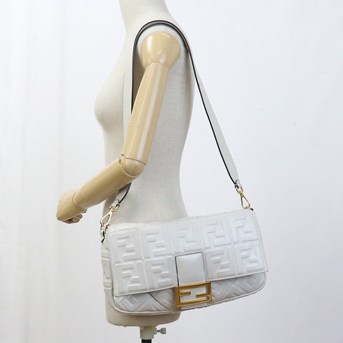 FENDI 8BR771 Handbag Zucca Mamma Baguette Large Bag 2way Handbag leather White Women