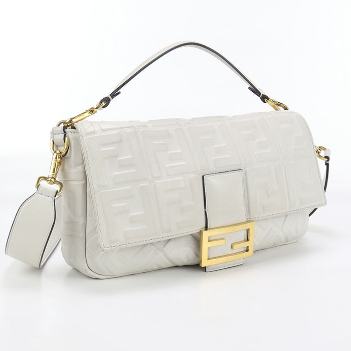 FENDI 8BR771 Handbag Zucca Mamma Baguette Large Bag 2way Handbag leather White Women
