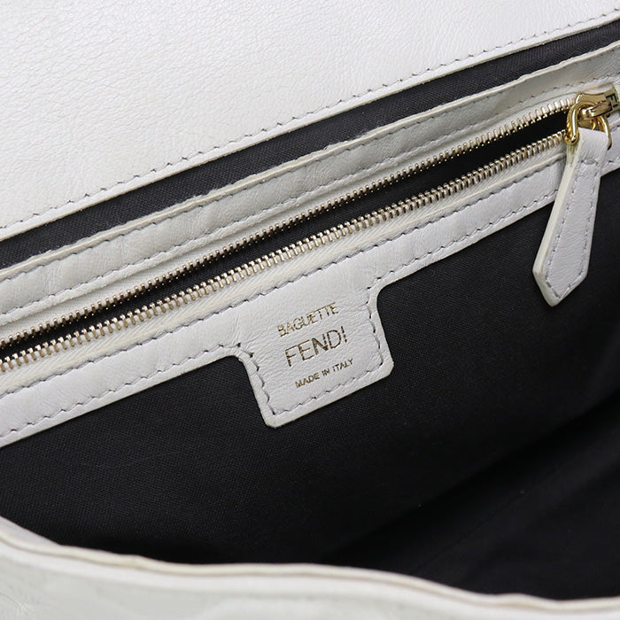 FENDI 8BR771 Handbag Zucca Mamma Baguette Large Bag 2way Handbag leather White Women