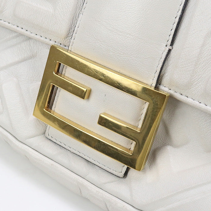 FENDI 8BR771 Handbag Zucca Mamma Baguette Large Bag 2way Handbag leather White Women