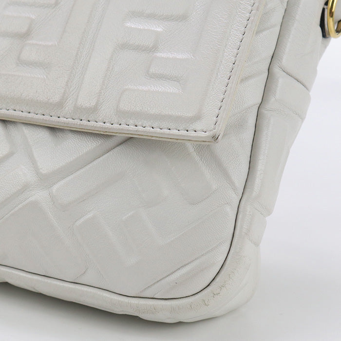 FENDI 8BR771 Handbag Zucca Mamma Baguette Large Bag 2way Handbag leather White Women