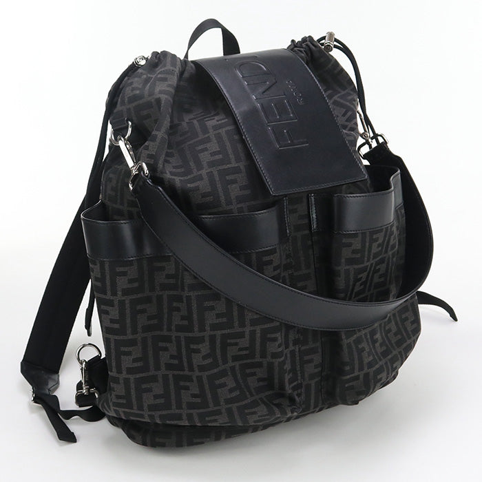 FENDI 7VZ056 AG0M Strike Large Backpack leather/Jacquard Black mens