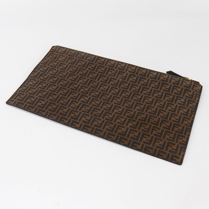 FENDI 8N0149 AFIS Slim Clutch Medium Flat baguette leather brown Women