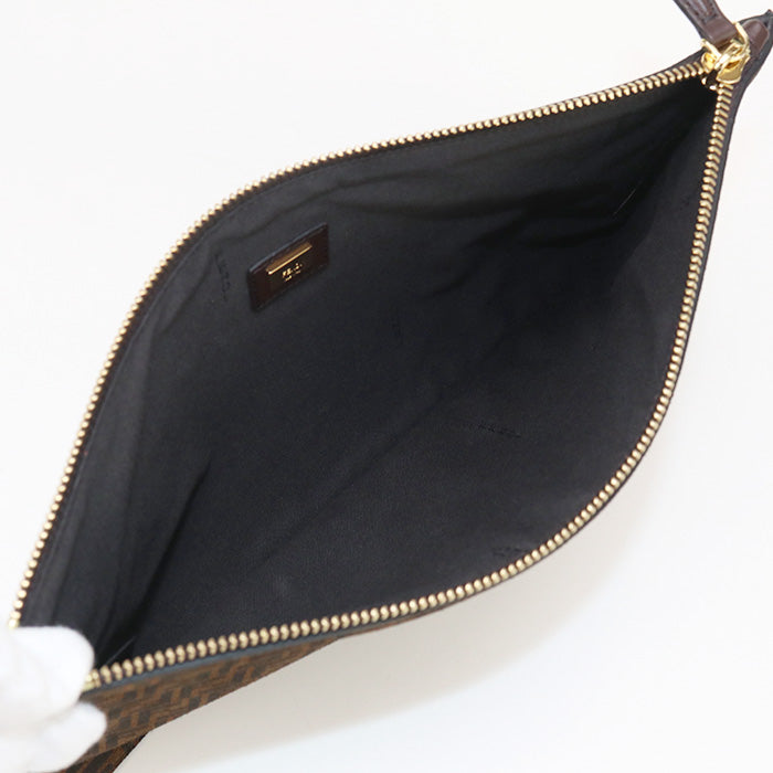 FENDI 8N0149 AFIS Slim Clutch Medium Flat baguette leather brown Women