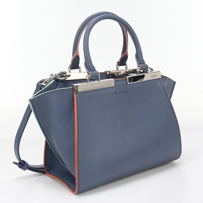 FENDI 8BH333 5QT 2WAY Tote Bag shoulder bag Trois Jules leather Blue Women