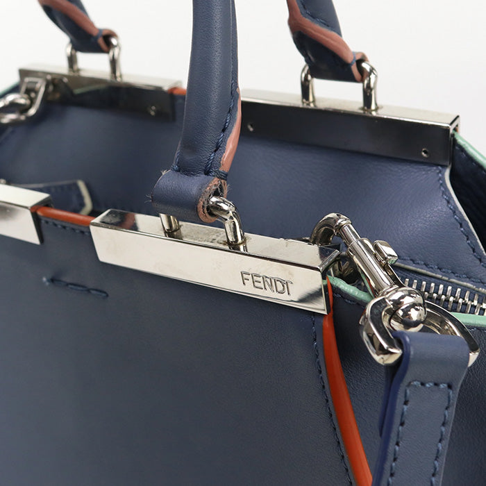 FENDI 8BH333 5QT 2WAY Tote Bag shoulder bag Trois Jules leather Blue Women