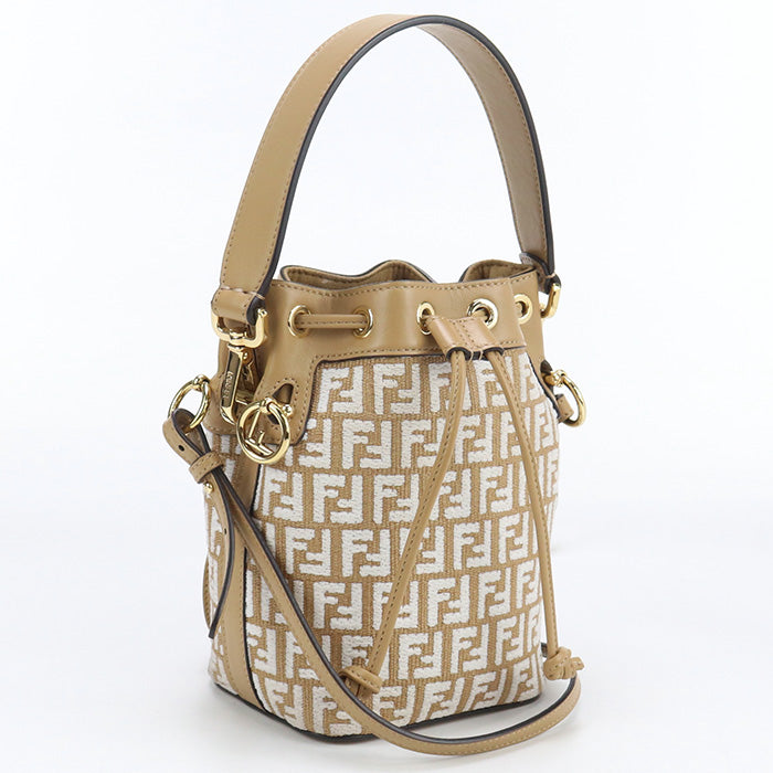 FENDI 8BS010 Handbag Mini Montresor 2WAY bag cotton, Raffia, Leather beige Women