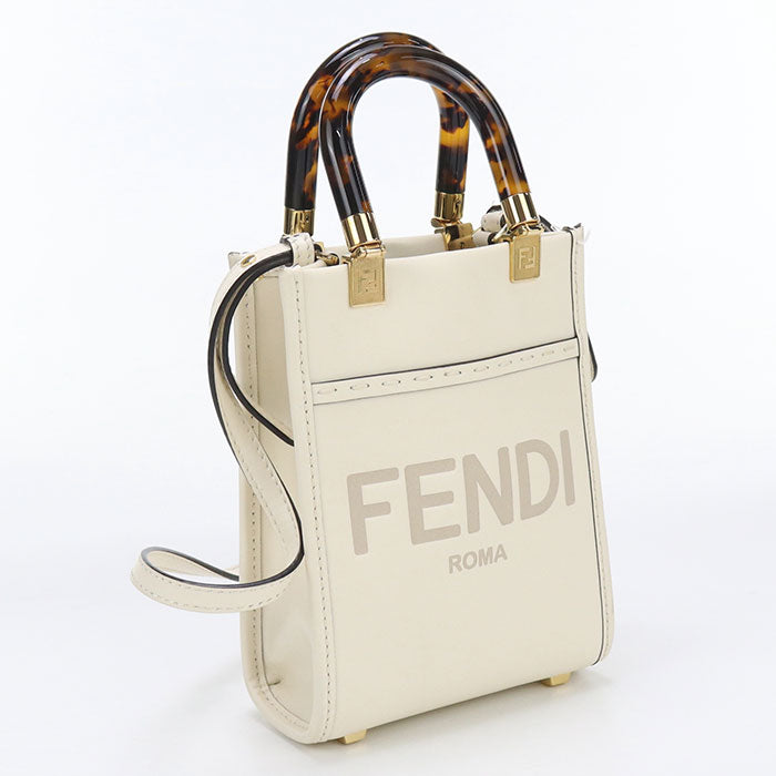FENDI FE90052 sunshine shopper mini Tote Bag leather white Women